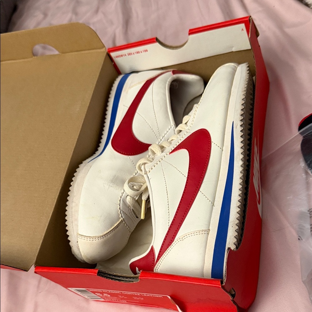 Nike White and Red Cortez Sneakers